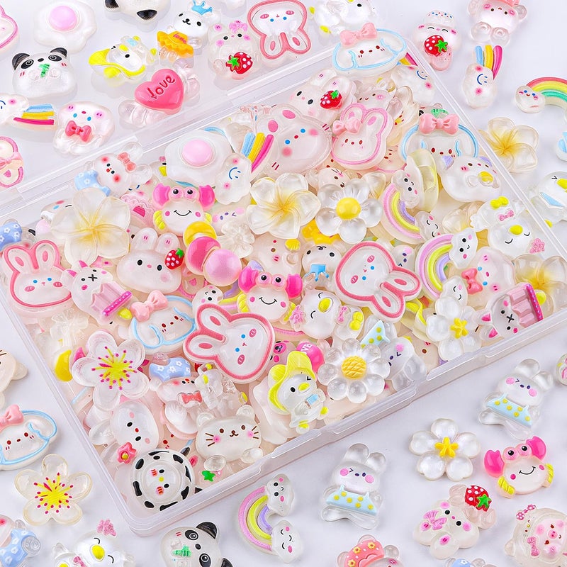 Glitzest 100PCS TINKRSTUFF White Slime Charms Jelly Cute Flatback Resin Charms for Slime, Random Kawaii Decoden Charm for Embellishments Phone Junk Case Charms Bulk, Hairpins Scrapbooking Crafting & DIY Decor - Image 1